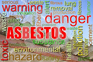 Dangerous asbestos roof with a descriptive tags photo