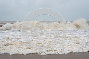 Dangerous and big waves at pantai cinta berahi beach in kota bharu, kelantan, malaysia photo