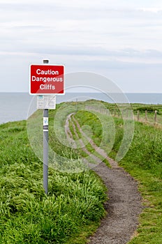 `Dangerous Cliffs` Sign at Collywell Bay, Northumberland