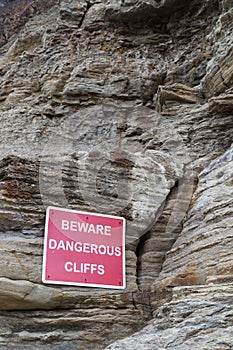 Dangerous cliffs warning sign