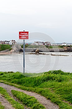 `Dangerous Cliffs` Warning Sign at Collywell Bay, Northumberland