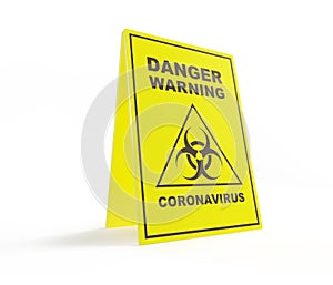 Dangerous coronavirus warning sign on a white background 3D illustration, 3D rendering