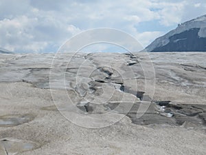 Dangerous Crevices on Glacier at Banff National Park.