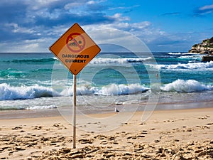 Dangerous Current Warning Sign on Bondi Beach, Sydney, Australia