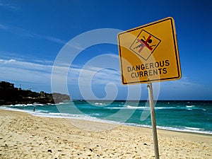 Dangerous currents sign on Bronte Beach, Australia