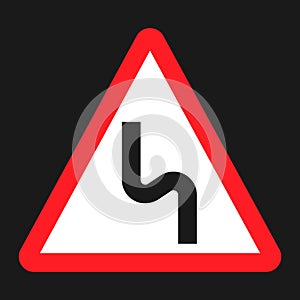 Dangerous double bend sign flat icon