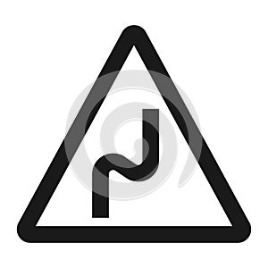 Dangerous double bend sign line icon