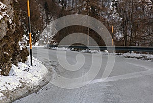 Dangerous FROZEN mountain road in winter
