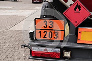 Dangerous goods panel on a tank truck