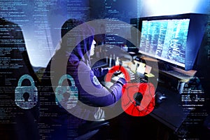 Dangerous hacker stealing data -concept