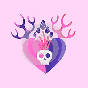 Dangerous heart. Creative Valentines Day card. Contemporary art. Mystical vector illustration in pink and purple colors