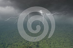 Dangerous lightning in rainy storm season in Asia
