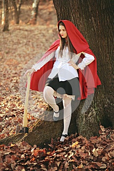 Dangerous Little red riding hood with an axe