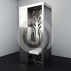 Dangerous Looking Metal Booth, Elevator Cabin, Photographing Booth, Abstract Generative AI Illustration