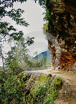Dangerous mountain road in Bhutan