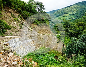 Dangerous mountain road in Bhutan
