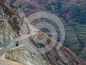 Dangerous narrow cliffside  mountain road