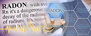 Dangerous natural gas Radon - Concept with business manager pointing to icons against a digital display and definition