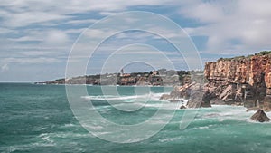 Dangerous ocean waves crash into cliff, Devil Mouth Boca do Inferno, Portugal