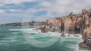 Dangerous ocean waves crash into cliff, Devil Mouth Boca do Inferno, Portugal