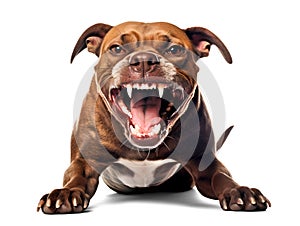 dangerous pit bull dog showing fangs