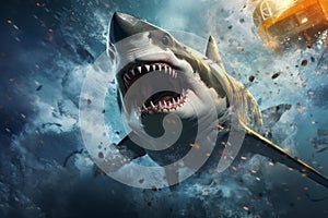 Dangerous Rescue shark beach ocean. Generate Ai