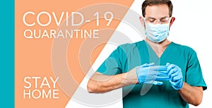 Dangerous respiratory Coronaviruse. Doctor in protective mask and gloves. Outbreaking COVID-19