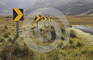 Dangerous road curve signs