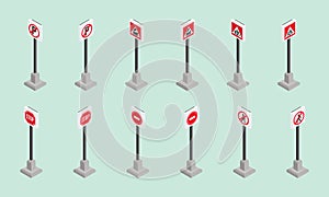 Dangerous road signs isometric style news red