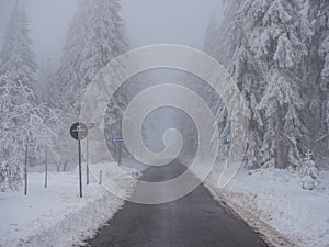 Dangerous road in the winter