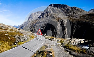Dangerous roads descent in the mountains in Norway