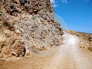 Dangerous  running along the slope  gravel road to Balos  Crete