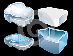Dangerous and safe type of ice on lake or river. Ice fragments. Dangerous thin ice. Hard transparent ice isolated vector