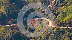 Dangerous section of mountain road, landslides