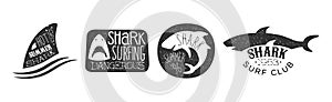 Dangerous Shark Surf Club Black And White Badge Vector Set