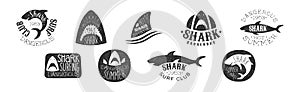 Dangerous Shark Surf Club Black And White Badge Vector Set