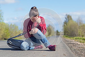 Dangerous situation on the street. Accident with female.