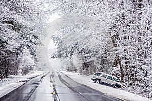 Dangerous slippery and icy road conditions