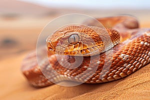 Dangerous snake ready to attack in arid desert environment, imminent threat in wilderness photo