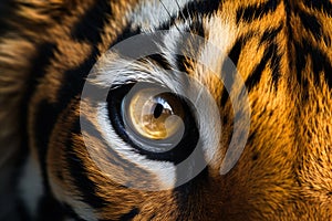 A dangerous, tiger-striped feline is photographed up-close in a tropical jungle forest