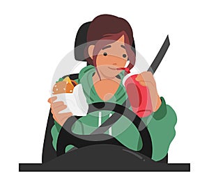 Dangerous Unsafe Behavior Of Woman Character Eating While Driving, Jeopardizing Her Safety And That Of Others On Road