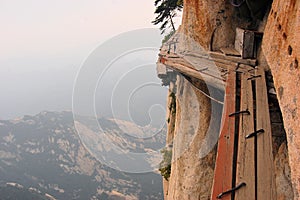 Dangerous walkway at top of holy Mount Hua Shan