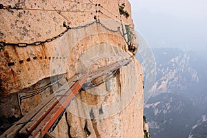 Dangerous walkway at top of holy Mount Hua Shan