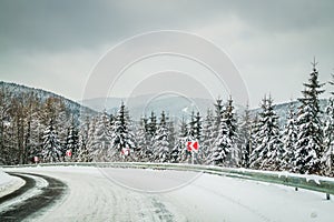 Dangerous winding road in the Carpathian mountains