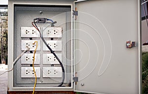 Dangerously Wired Electrical Sockets in a Breaker Box photo