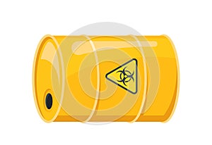 Dangerousness Chemicals In Yellow Barrel. Transportation Tank For Danger Chemics, Liquid Flammable Explosive Bio Hazard