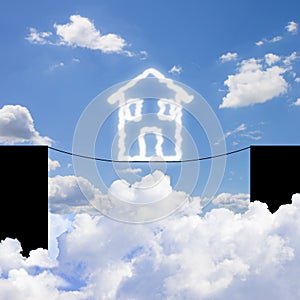Dangers and pitfalls of a house - Real estate market crisis concept image with a little house above a cable