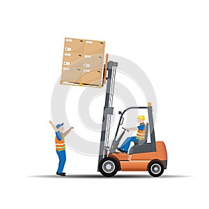 Dangers of working with a forklift. Don't stand under the load