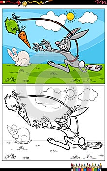 Dangle a carrot proverb cartoon coloring book page