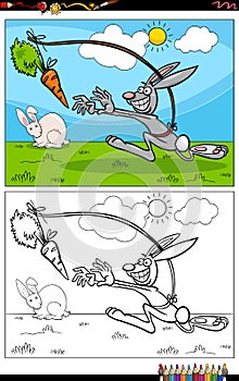 Dangle a carrot proverb cartoon coloring book page photo